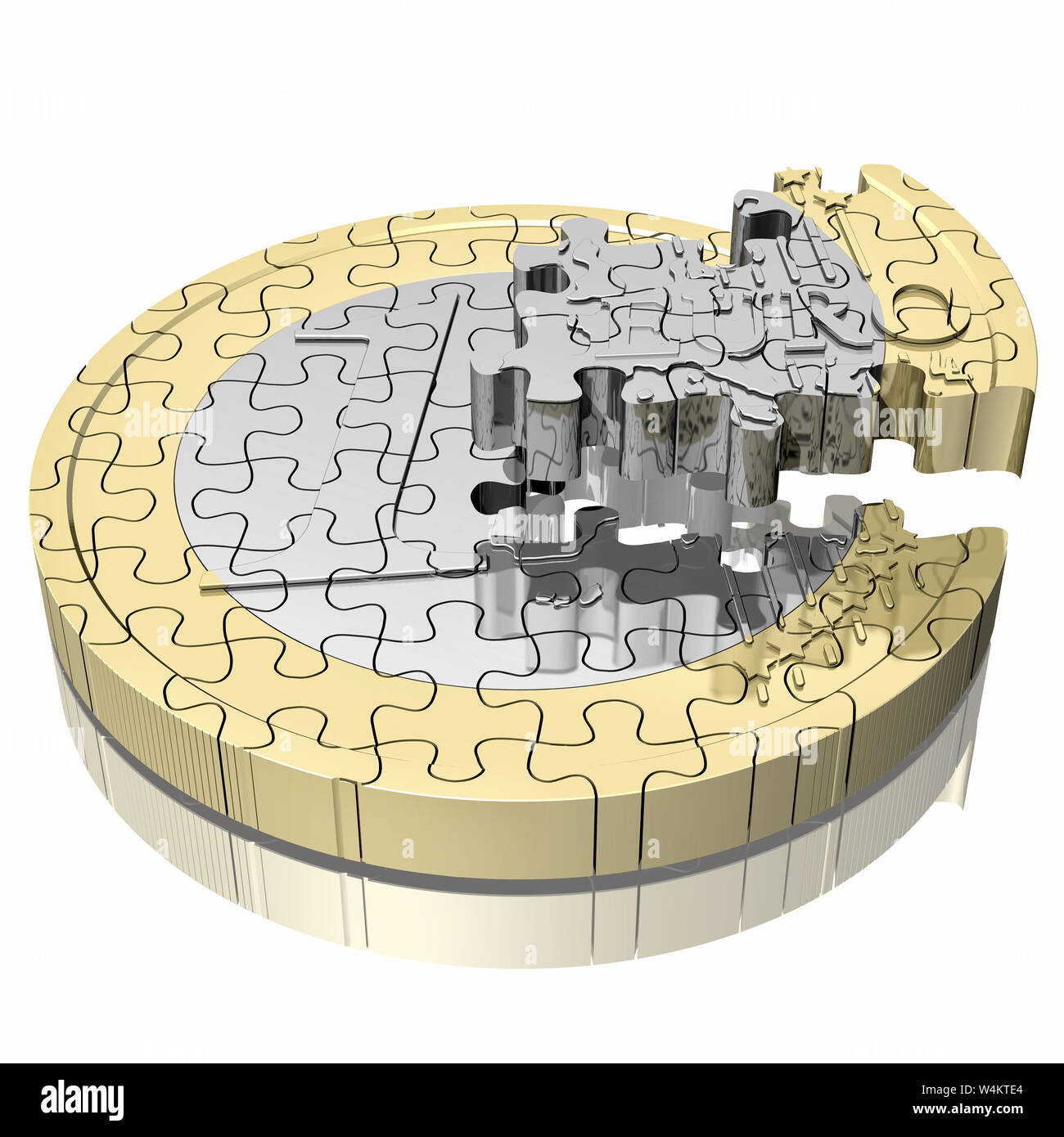 3D illustration. One euro coin is composed like a puzzle Stock Photo ...