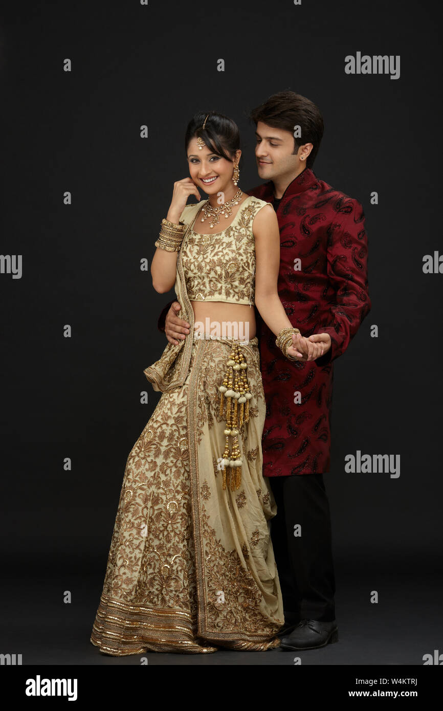 Portrait of newly married Indian couple Stock Photo