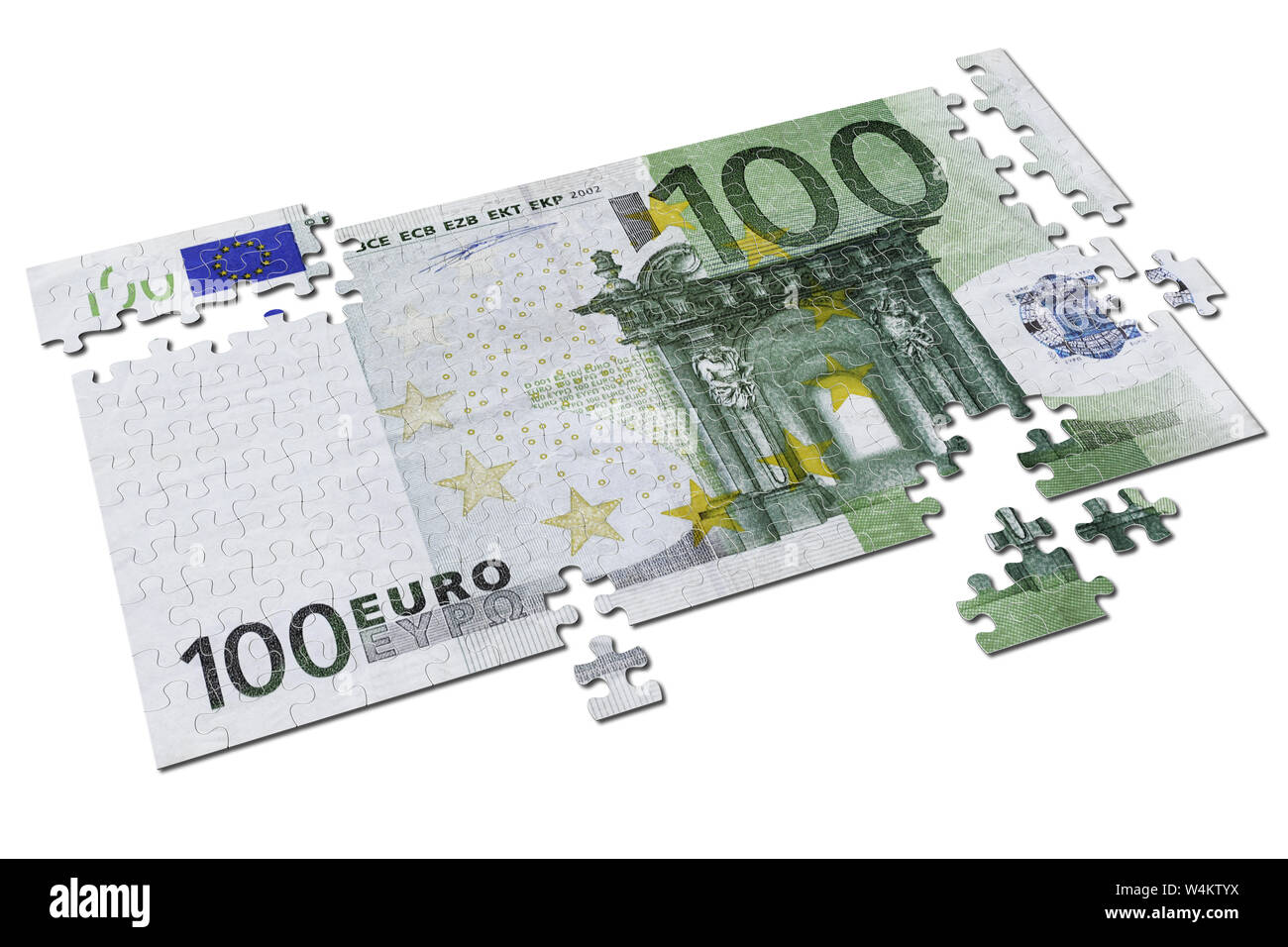 3D illustration. Hundred euro puzzle on white background Stock Photo ...
