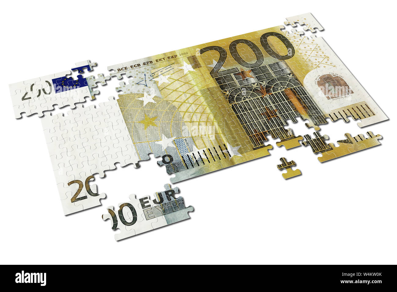 3D illustration. Two hundred euro puzzle on white background Stock ...