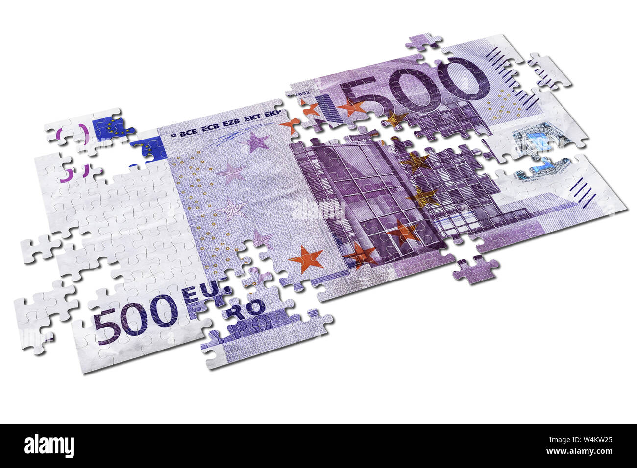 3D illustration. Five hundred euro puzzle on white background Stock ...
