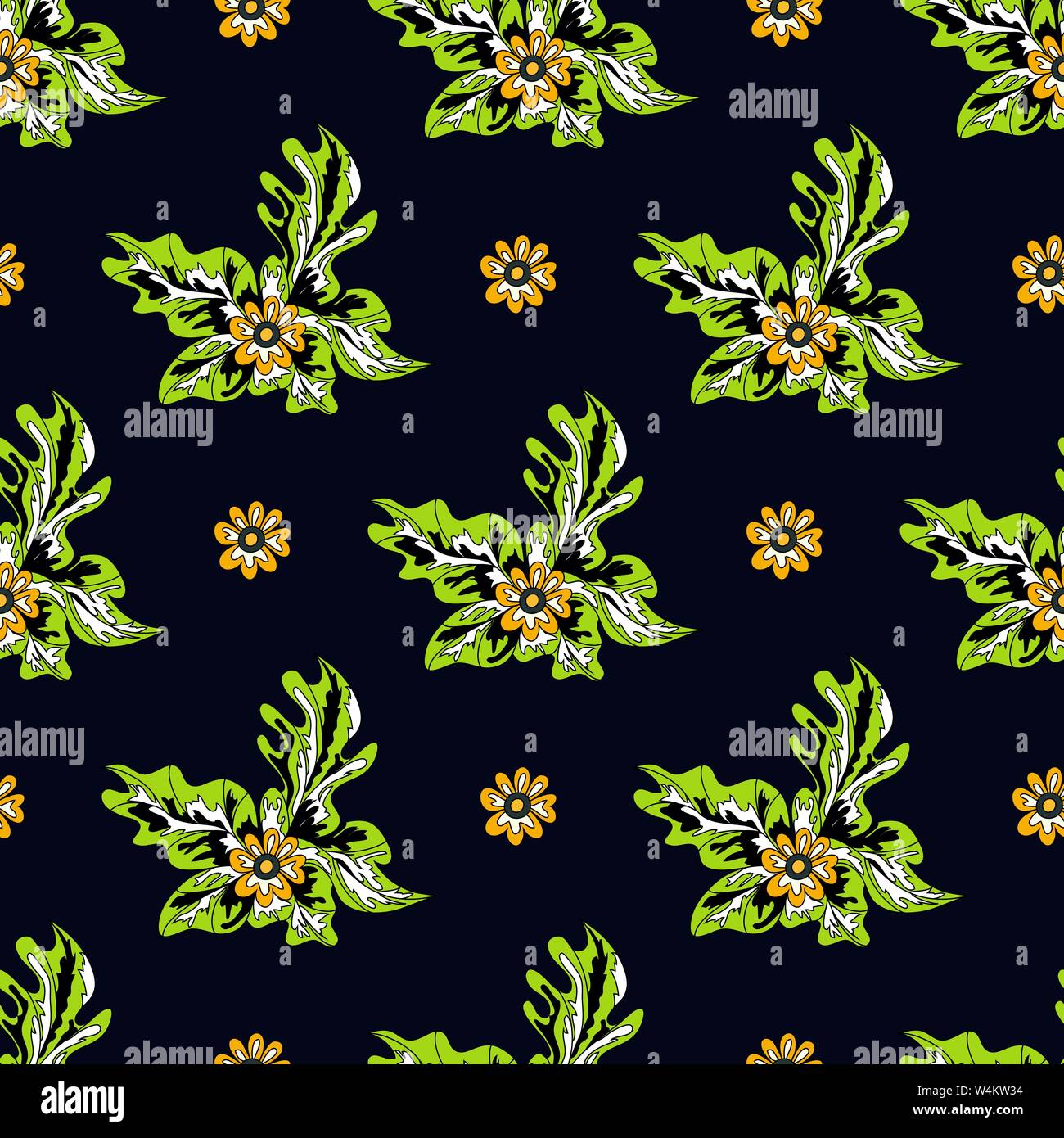 Beautiful abstract flowers on dark background seamless pattern vector ...