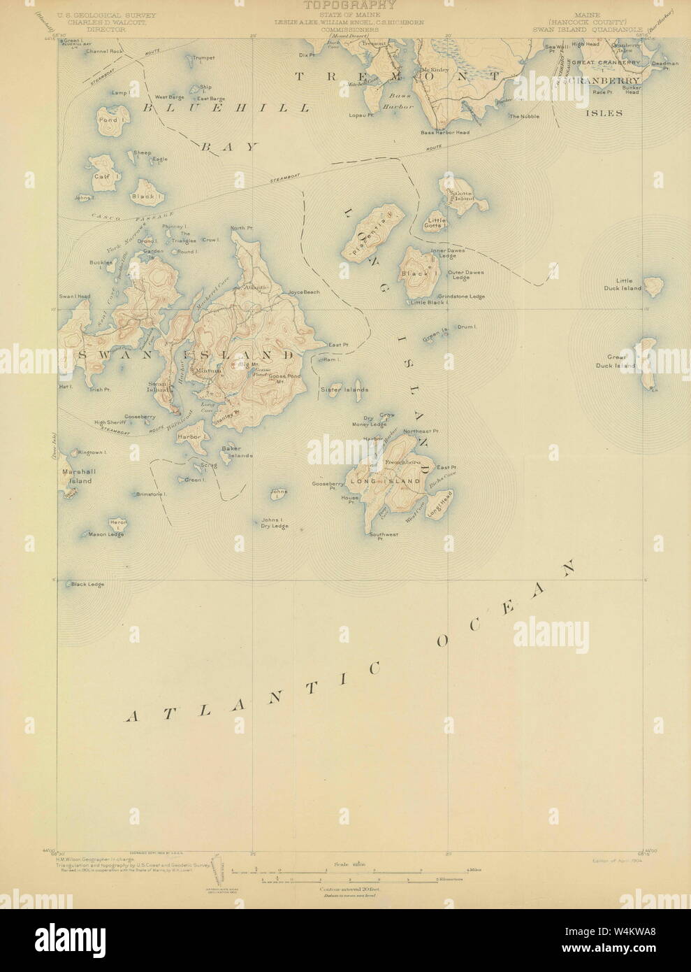 Maine USGS Historical Map Swan Island 306805 1904 62500 Restoration