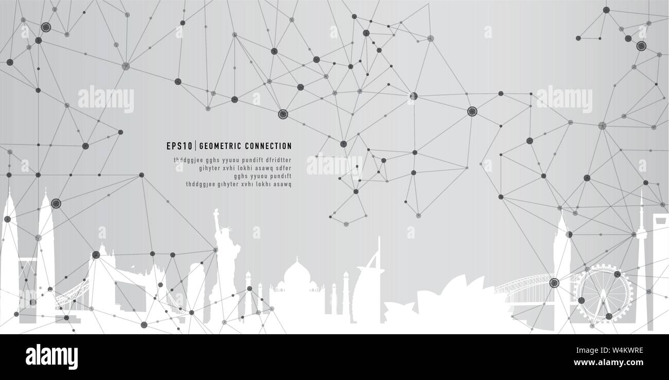 Cityscape landmarks geometric connection background Stock Vector