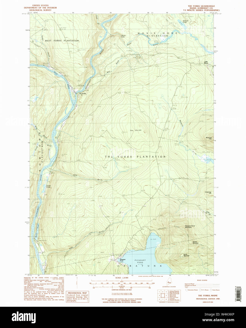 Maine USGS Historical Map The Forks 103137 1988 24000 Restoration