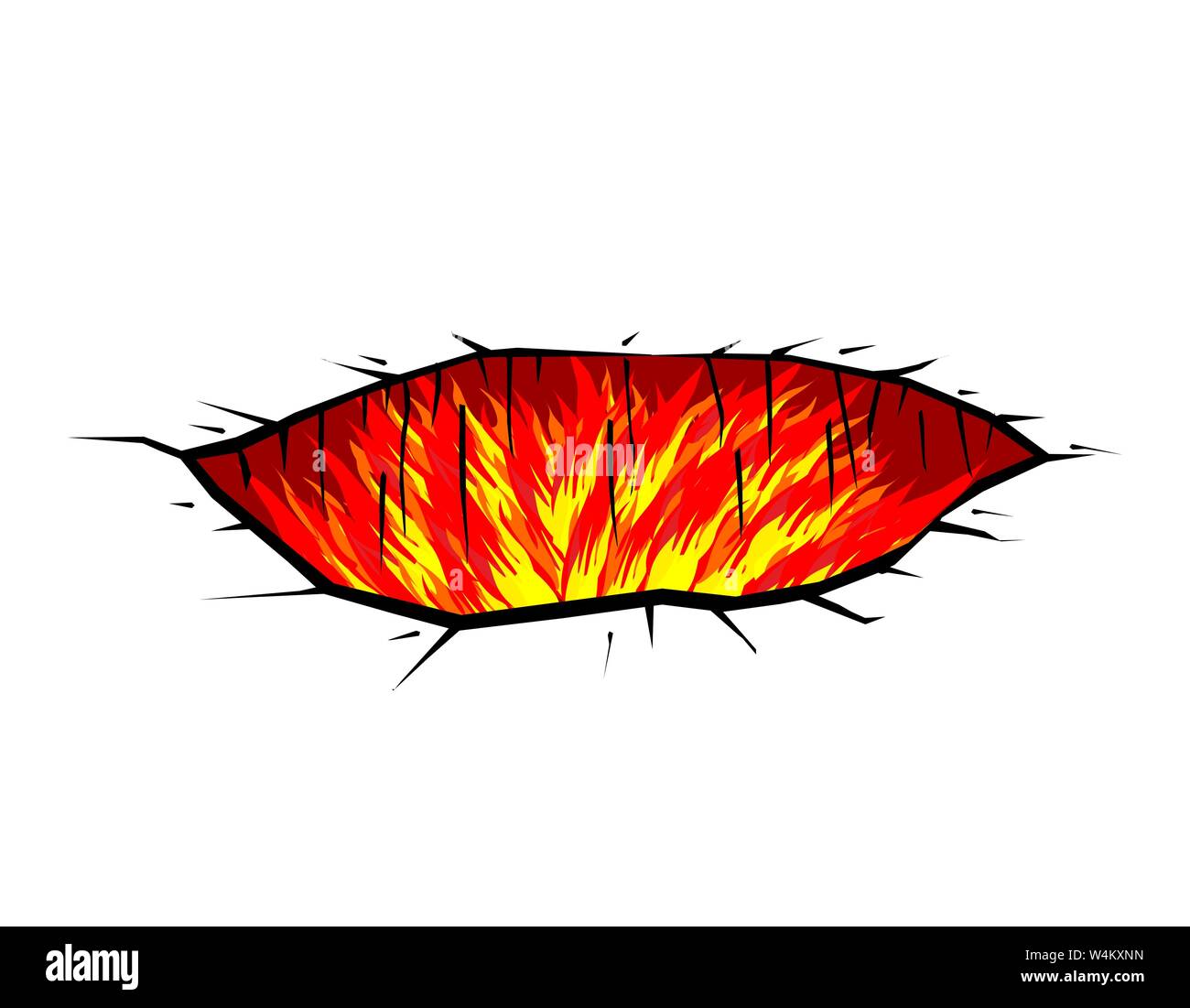 Pit to hell. Fire Rift. Hole in purgatory Stock Vector