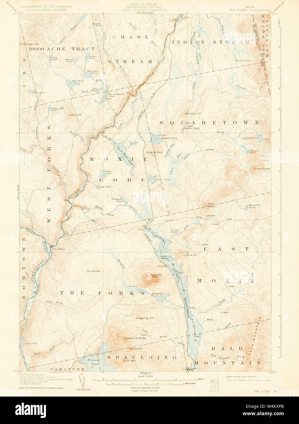 Maine USGS Historical Map The Forks 306811 1907 62500 Restoration