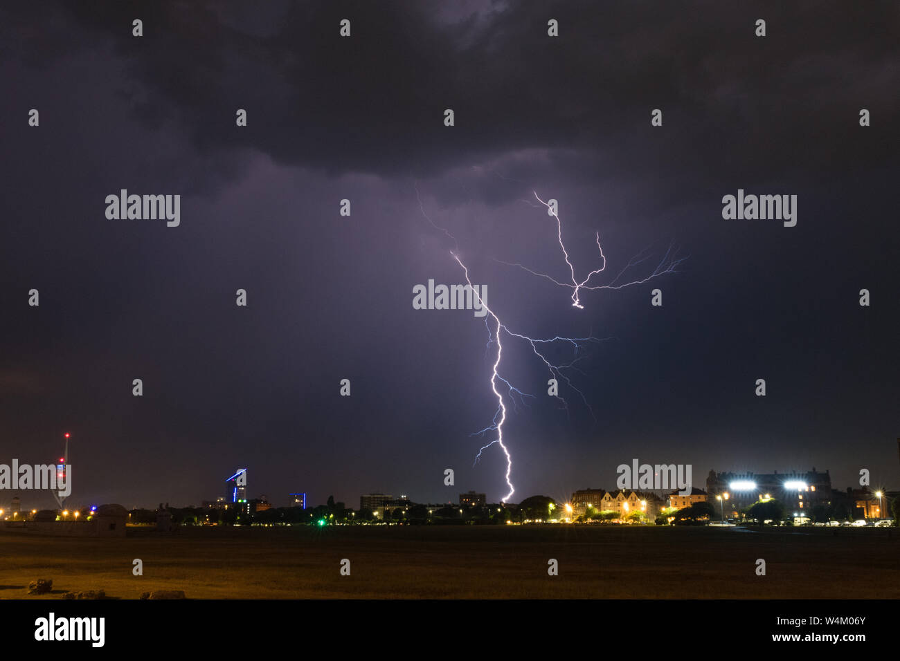 Lightning storms rage over Portsmouth on July 23rd 2019 Stock Photo Alamy