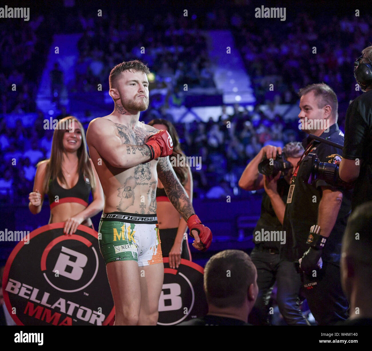 Geordie Shore pals support Aaron Chalmers as he defeats Fred Freeman in  Bellator London to bring his MMA record to 5 wins and 1 defeat Featuring: James  Gallagher Where: London, United Kingdom