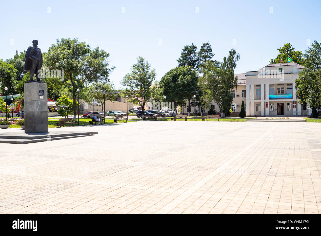 ABINSK, RUSSIA JULY 2, 2019 Lenin Monument and palace of