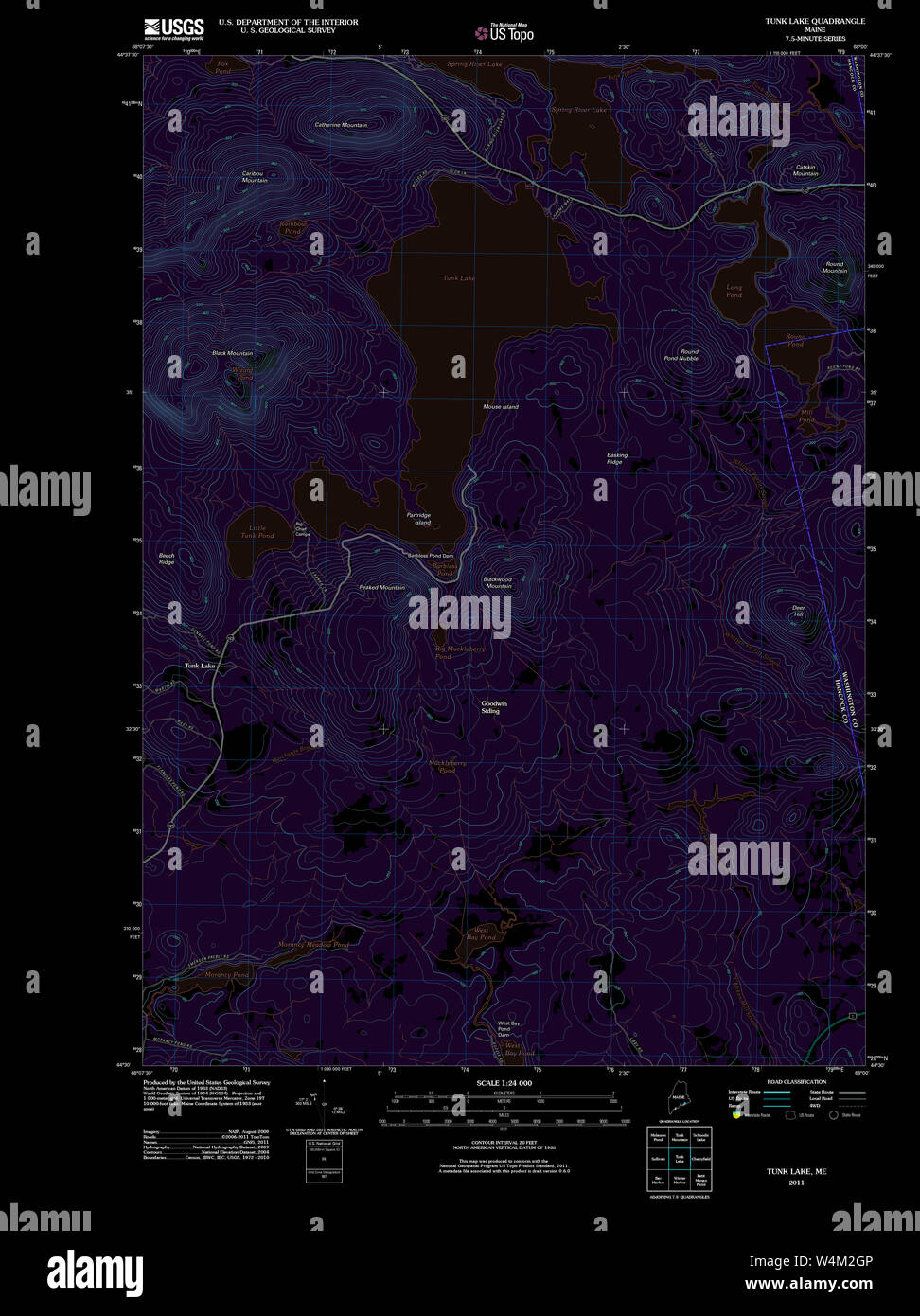 Maine USGS Historical Map Tunk Lake 20110909 TM Inversion Restoration Stock Photo Alamy