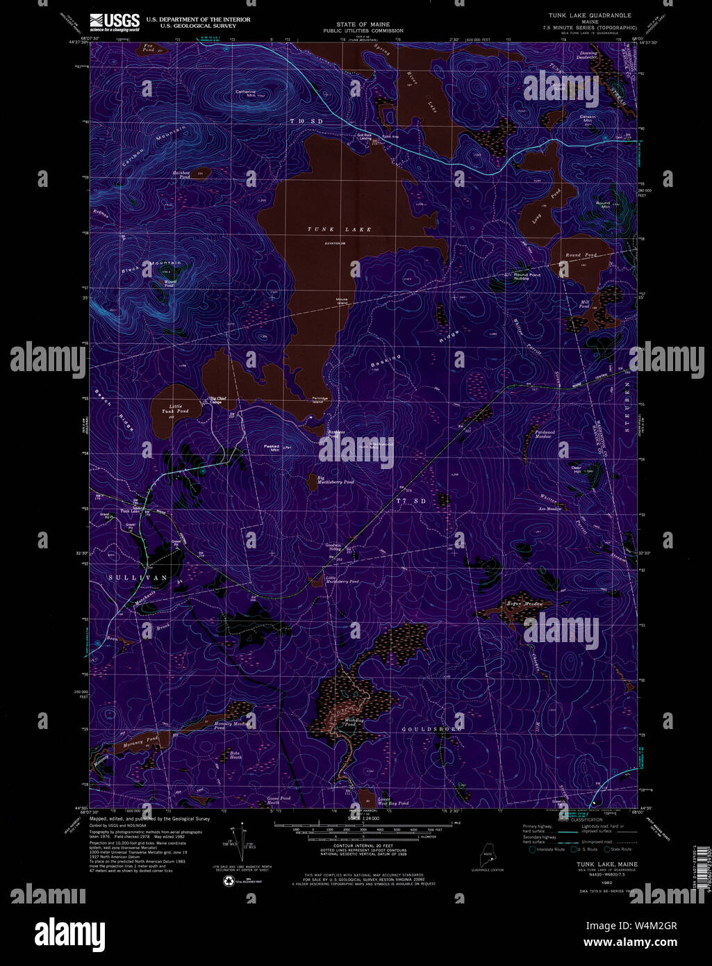 Maine USGS Historical Map Tunk Lake 103043 1982 24000 Inversion Restoration Stock Photo Alamy