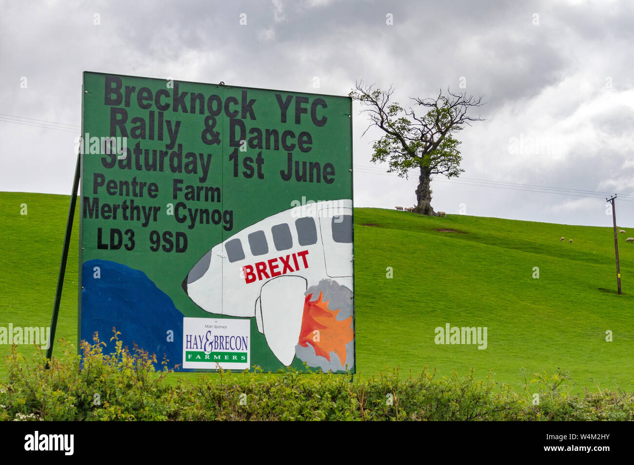 Young Farmer's Club Rally Sign near Llanigon, Powys, Wales Stock Photo