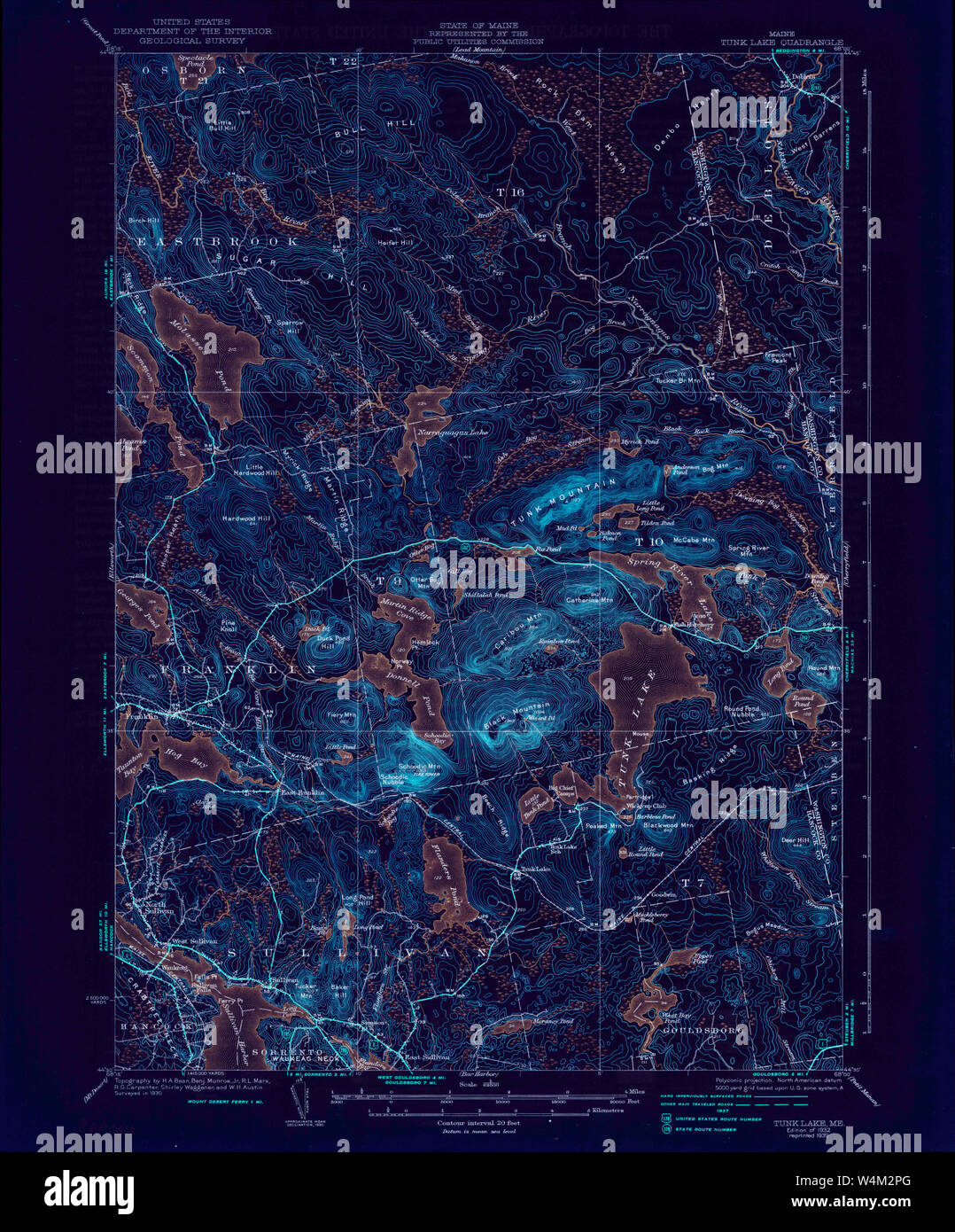 Maine USGS Historical Map Tunk Lake 460969 1932 62500 Inversion Restoration Stock Photo Alamy