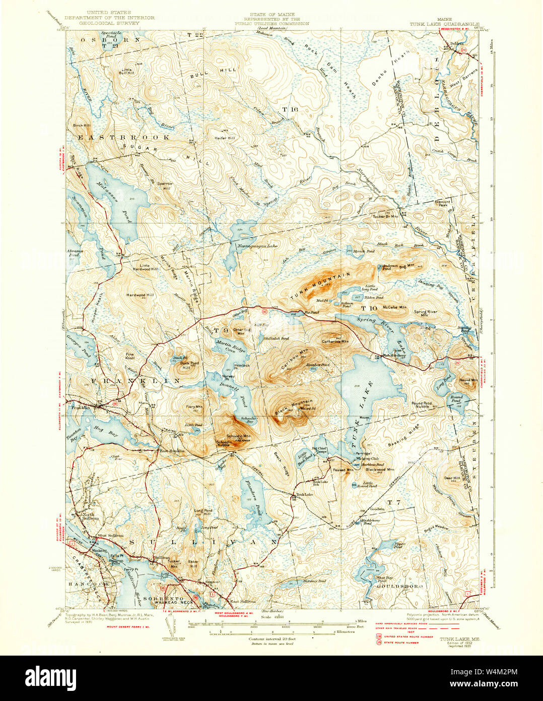 Maine USGS Historical Map Tunk Lake 460969 1932 62500 Restoration Stock Photo Alamy
