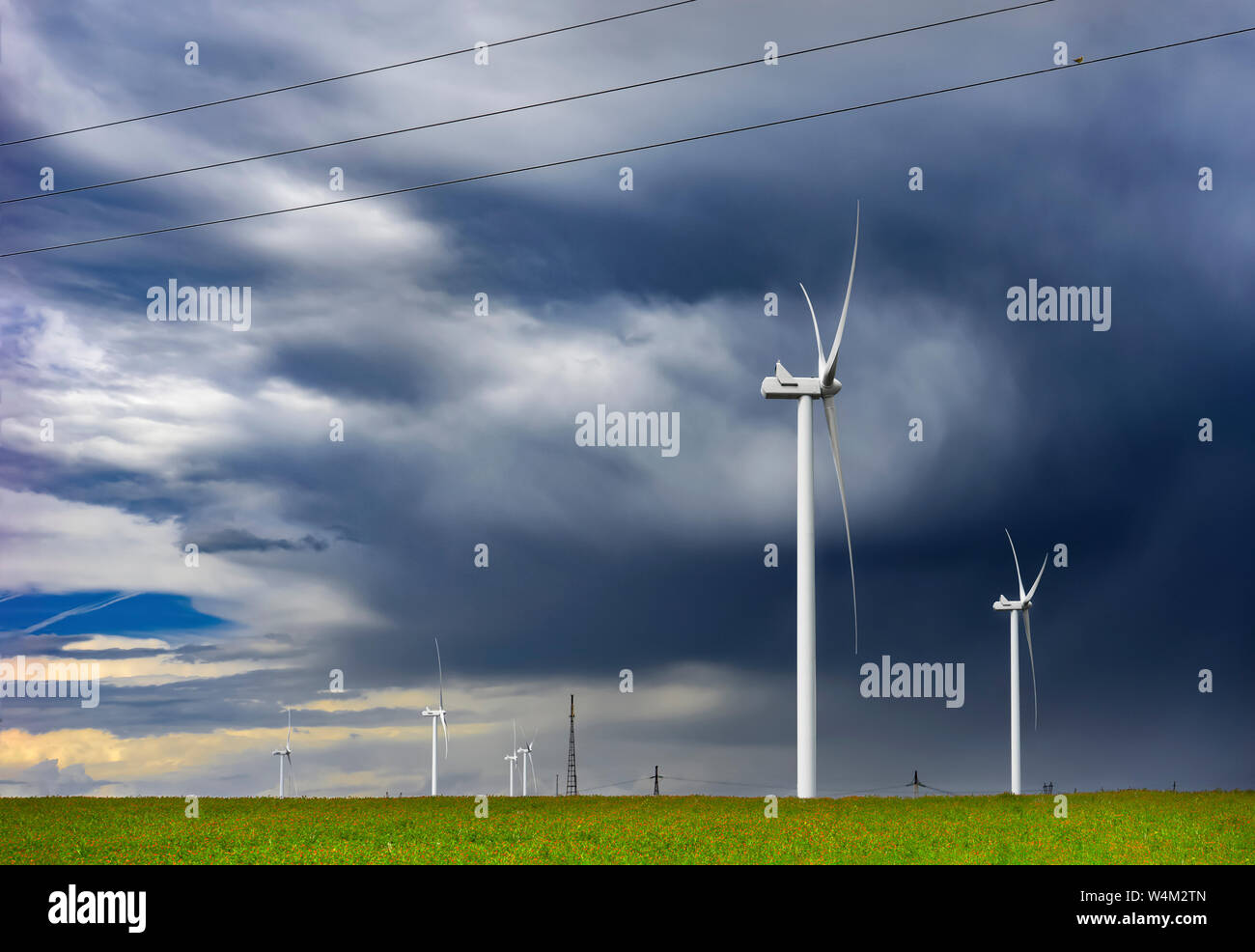 Ecological wind farm in the meadows of Georgia, May.2017 Stock Photo
