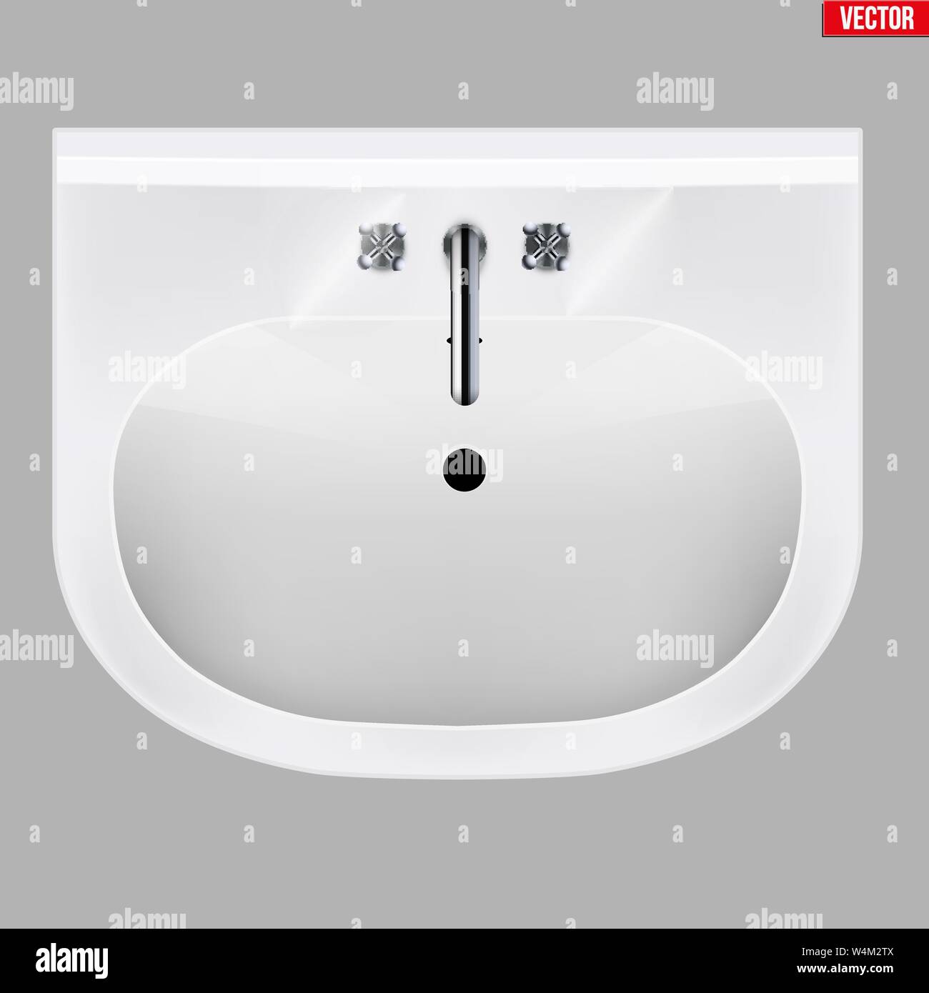 Classic white ceramic washbasins with water tap Stock Vector