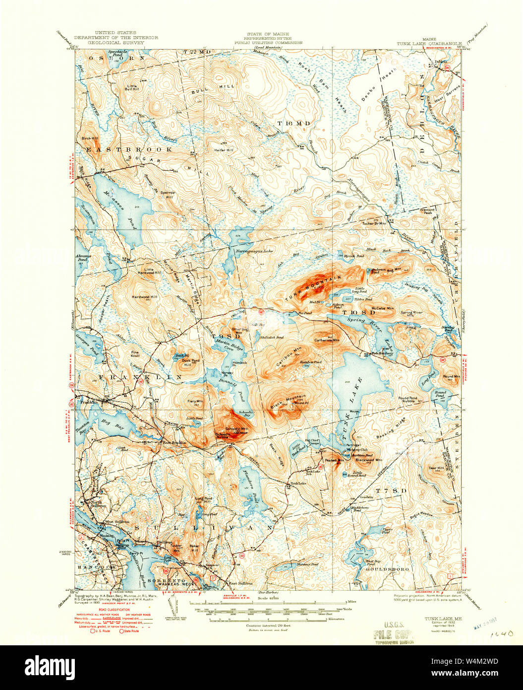 Maine USGS Historical Map Tunk Lake 460970 1932 62500 Restoration Stock Photo Alamy