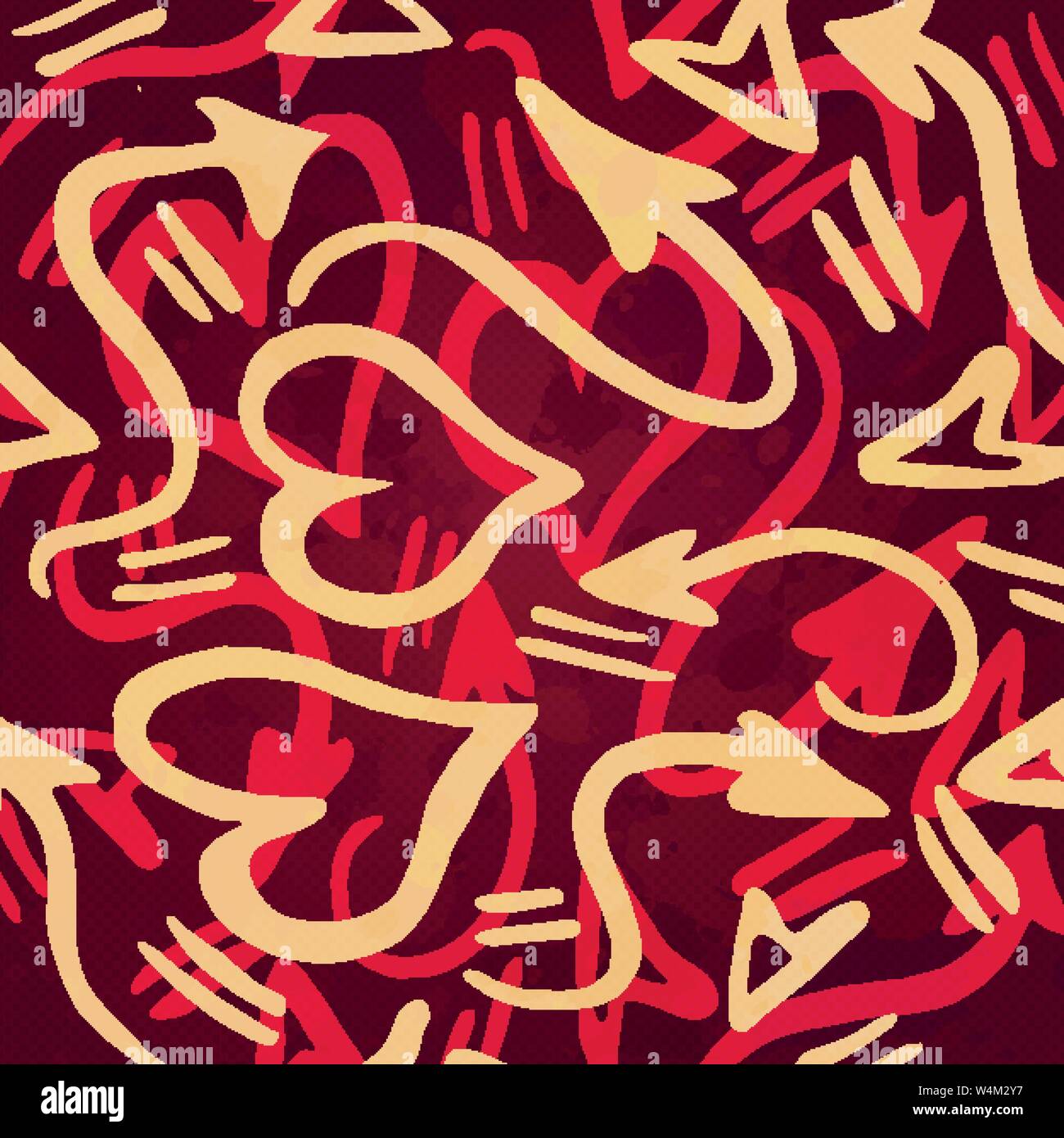 heart and arrow on a red graffiti background pattern Stock Vector