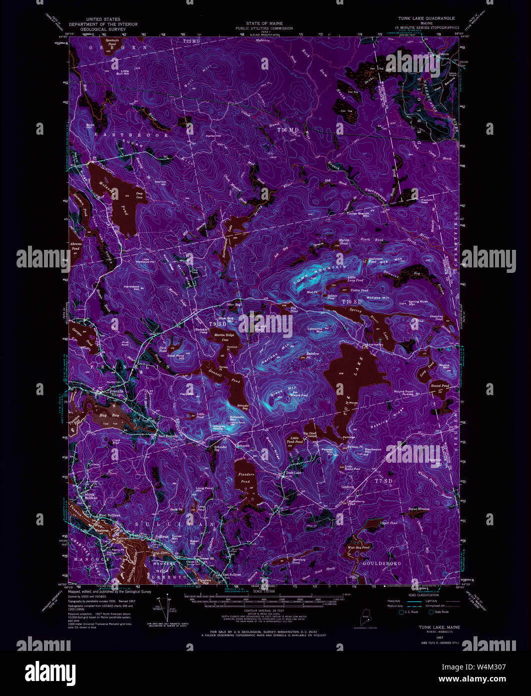 Maine USGS Historical Map Tunk Lake 460972 1957 62500 Inversion Restoration Stock Photo Alamy