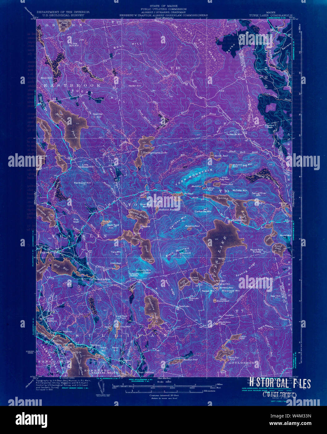 Maine USGS Historical Map Tunk Lake 807704 1932 62500 Inversion Restoration Stock Photo Alamy