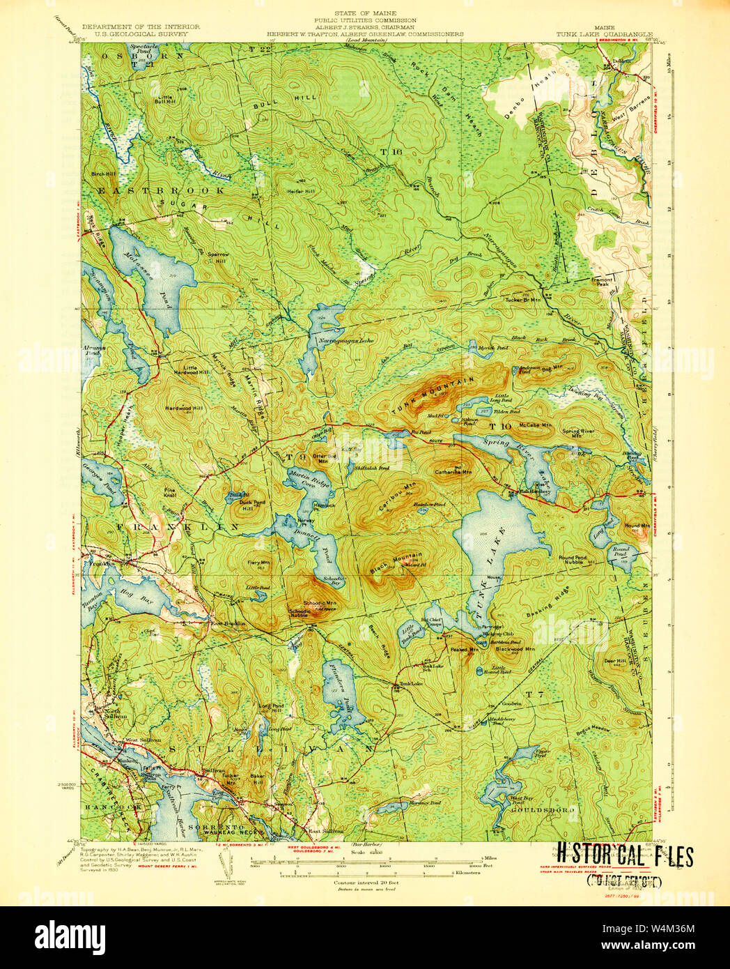 Maine USGS Historical Map Tunk Lake 807704 1932 62500 Restoration Stock