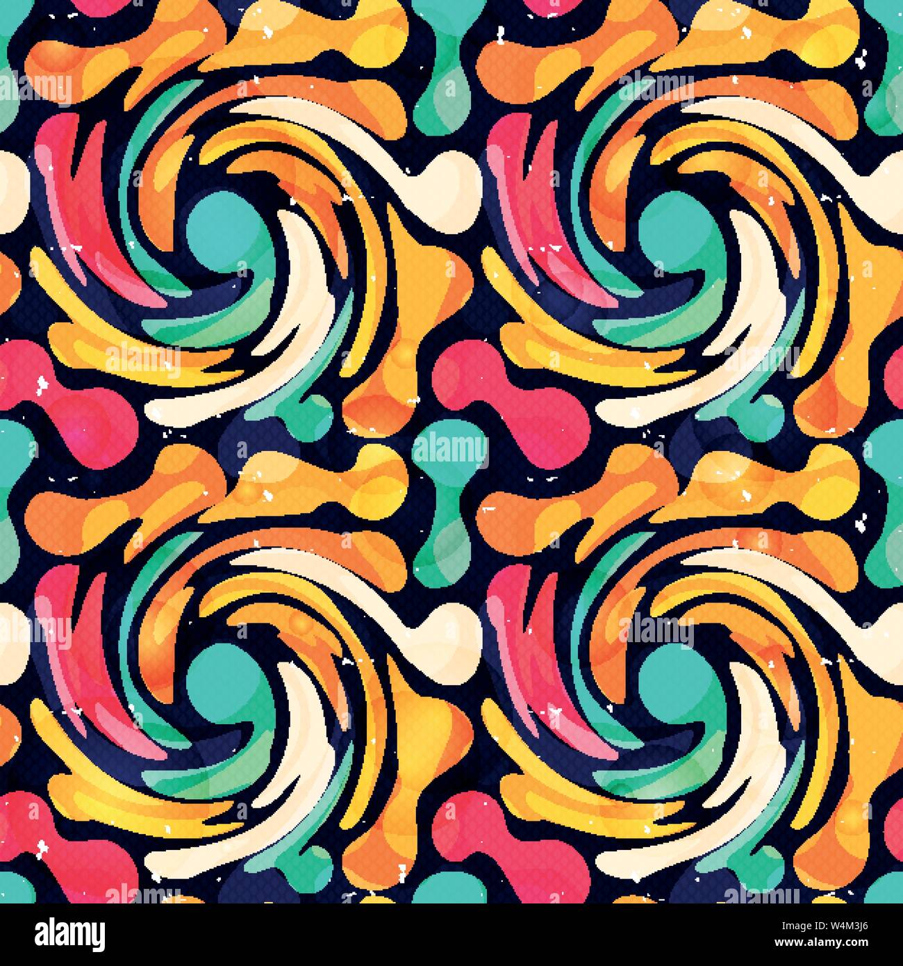 Graffiti bright psychedelic seamless pattern on a black background vector illustration Stock Vector
