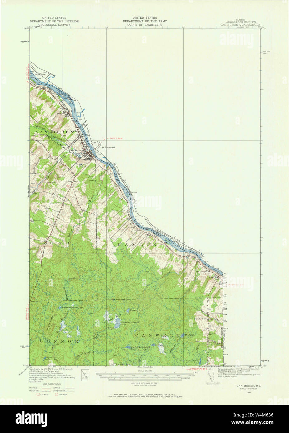 Maine USGS Historical Map Van Buren 306823 1951 62500 Restoration Stock Photo - Alamy