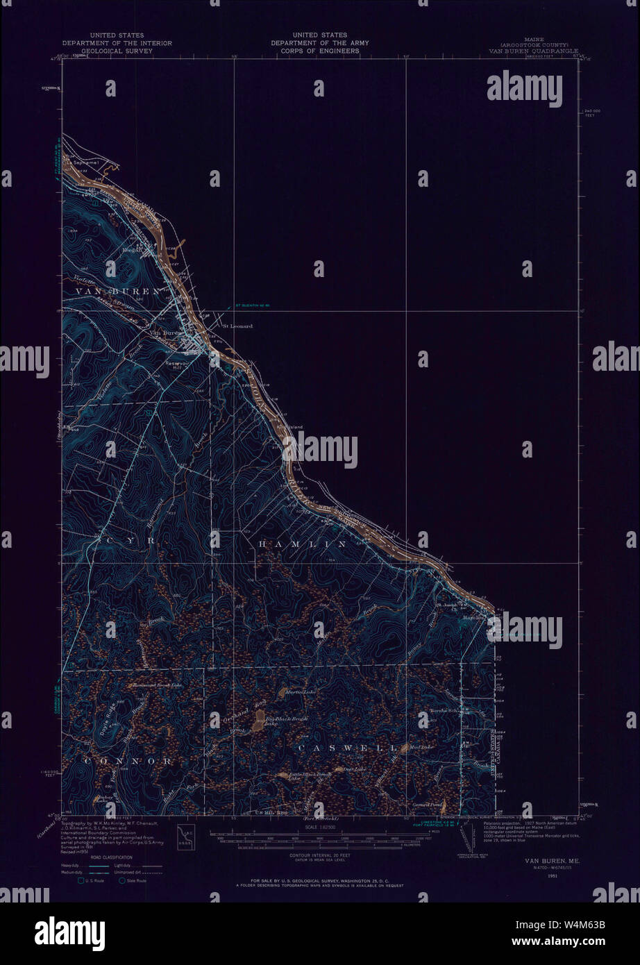 Maine USGS Historical Map Van Buren 306824 1951 62500 Inversion Restoration Stock Photo - Alamy