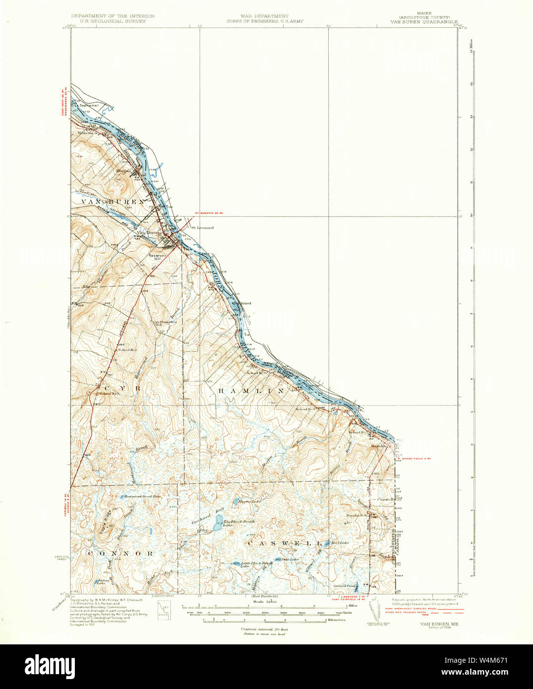 Maine USGS Historical Map Van Buren 460980 1934 62500 Restoration Stock