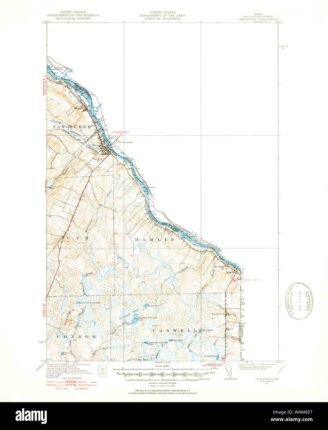 Maine USGS Historical Map Van Buren 460983 1951 62500 Restoration Stock