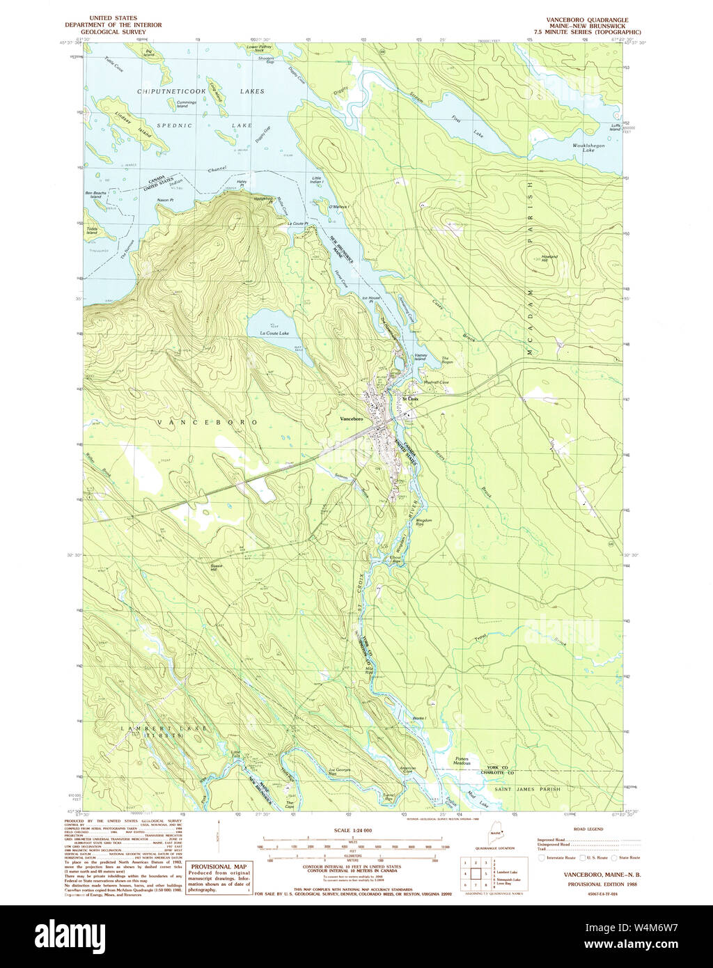 Maine USGS Historical Map Vanceboro 103062 1988 24000 Restoration Stock