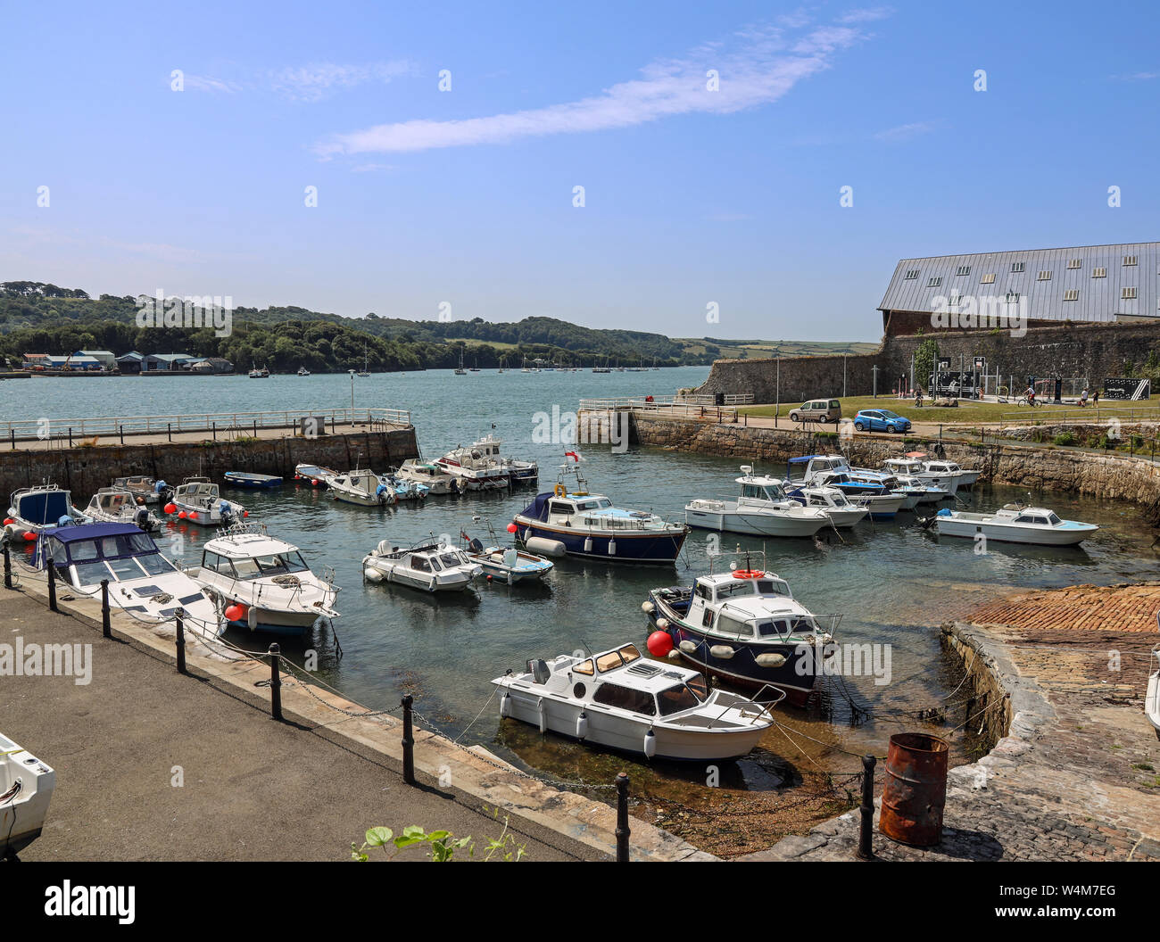 Boats berthed in safety at the quay at Mutton Cove in Devonport Stock