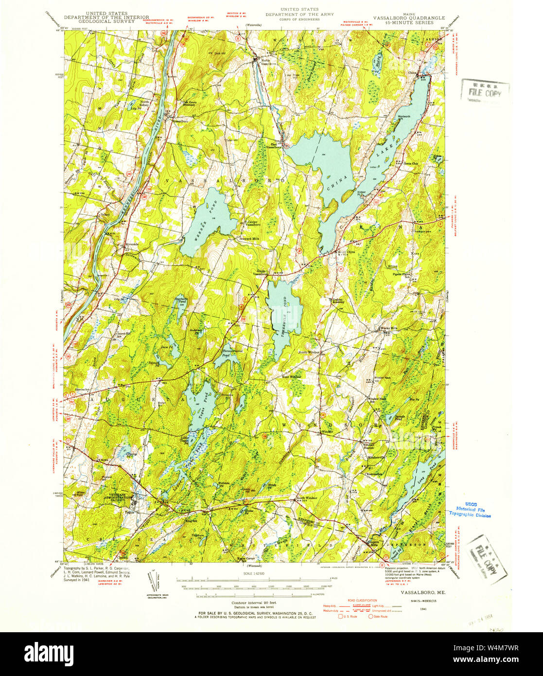 Maine USGS Historical Map Vassalboro 460990 1941 62500 Restoration