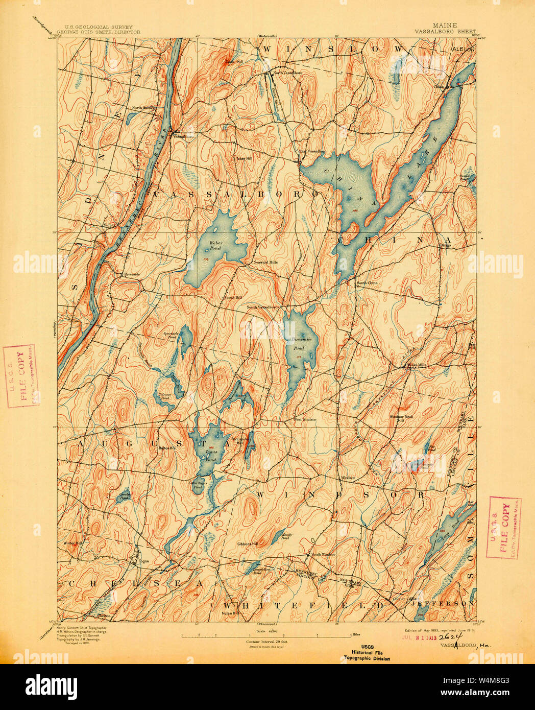 Maine USGS Historical Map Vassalboro 807714 1893 62500 Restoration