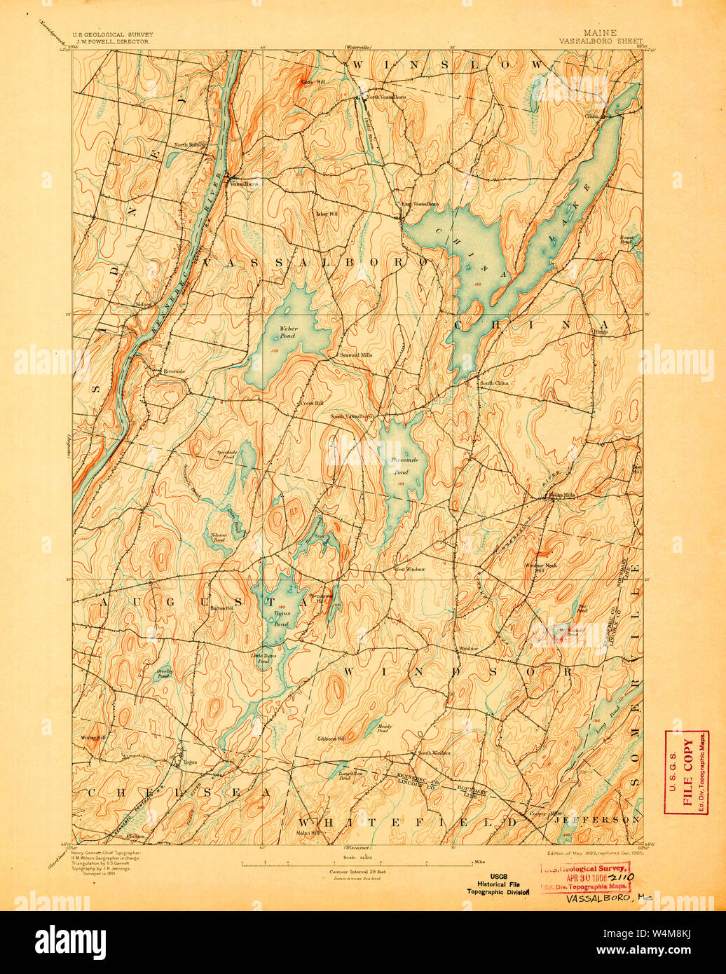 Maine USGS Historical Map Vassalboro 807715 1893 62500 Restoration