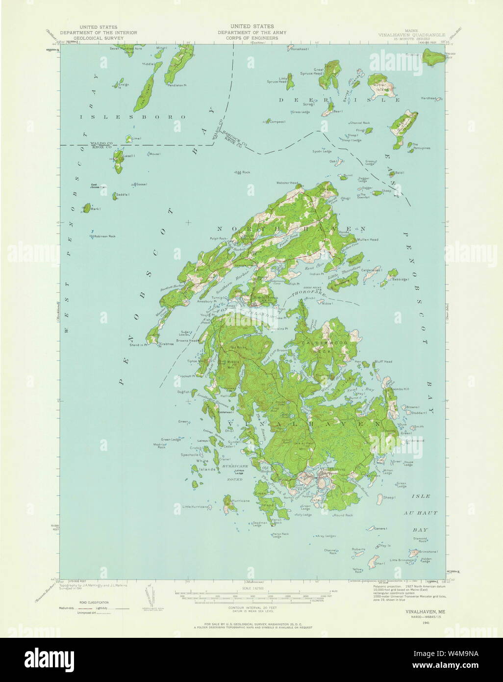 Maine USGS Historical Map Vinalhaven 306830 1941 62500 Restoration