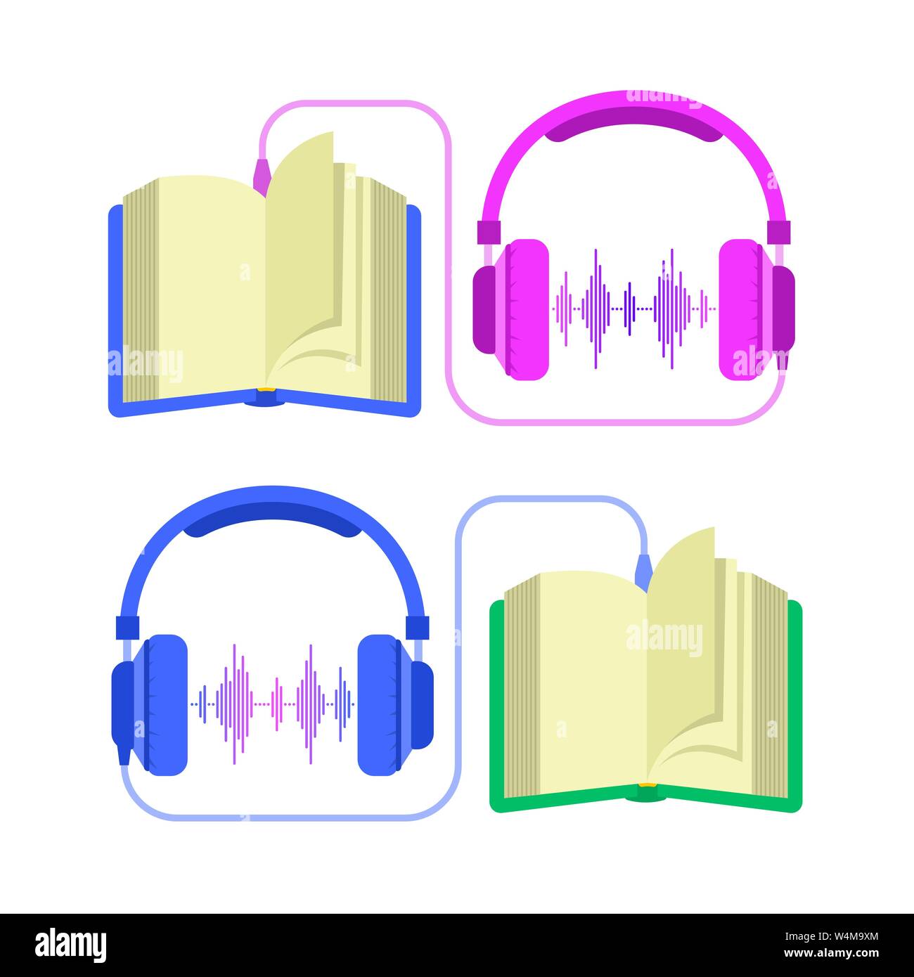 Audio Book Concept Online Library Vector Flat Illustration Open Book