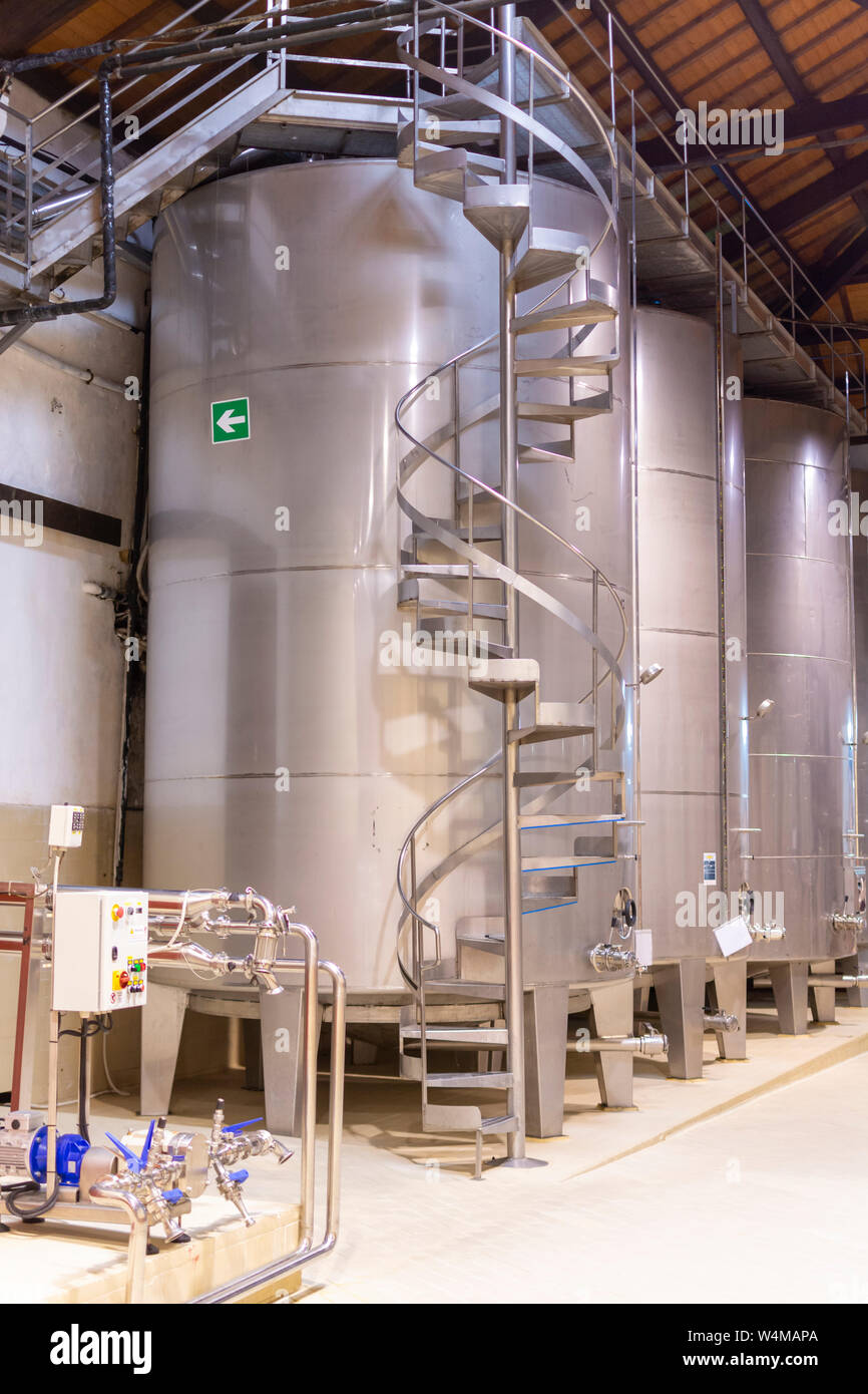 Modern wine production in Italy, inox tanks for wine fermentation close