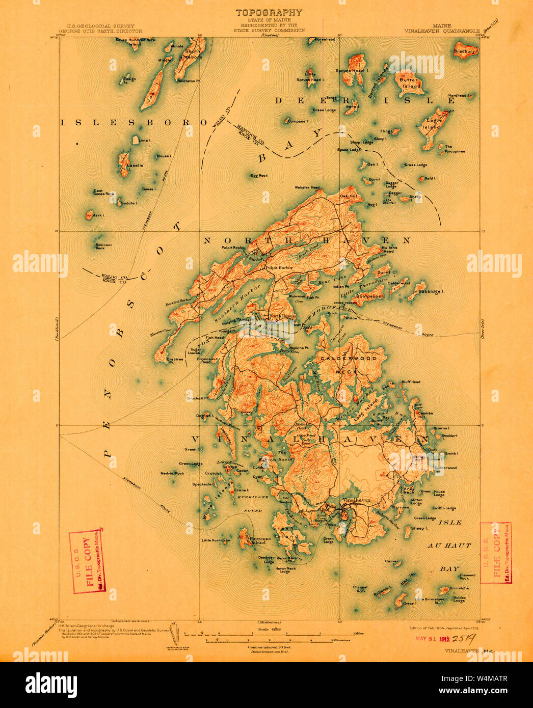 Maine USGS Historical Map Vinalhaven 807719 1904 62500 Restoration