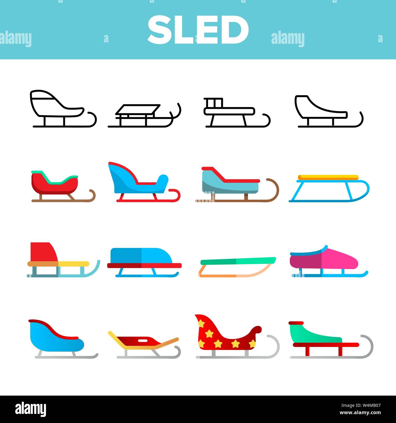 Sled, Winter Activity Vector Linear Icons Set Stock Vector Image & Art ...