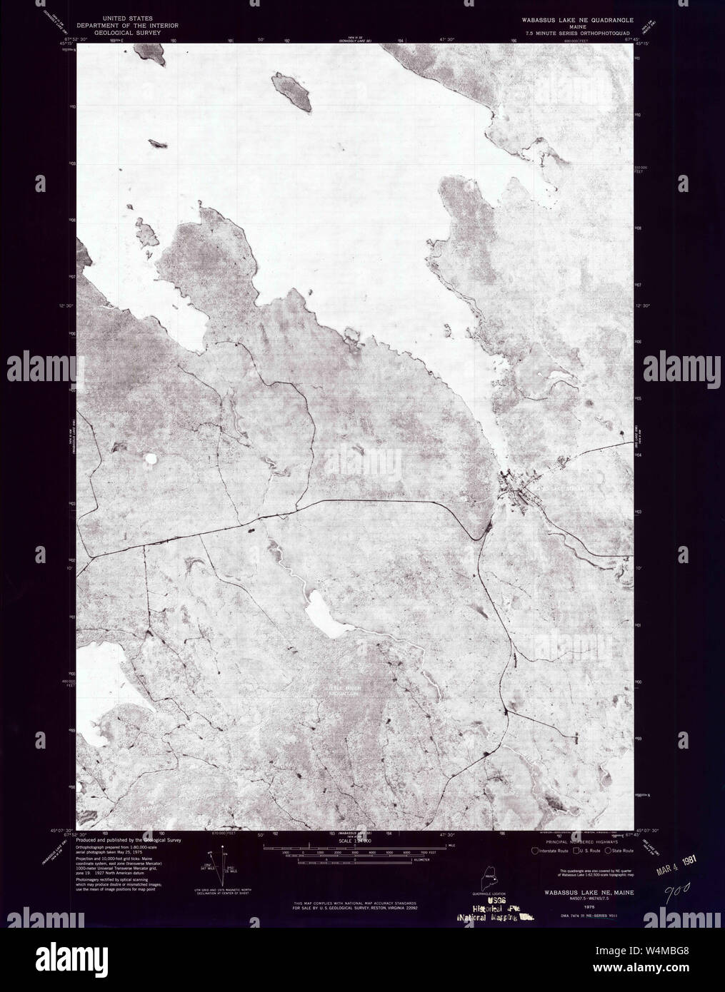 Maine USGS Historical Map Wabassus Lake NE 807261 1975 24000 Inversion ...