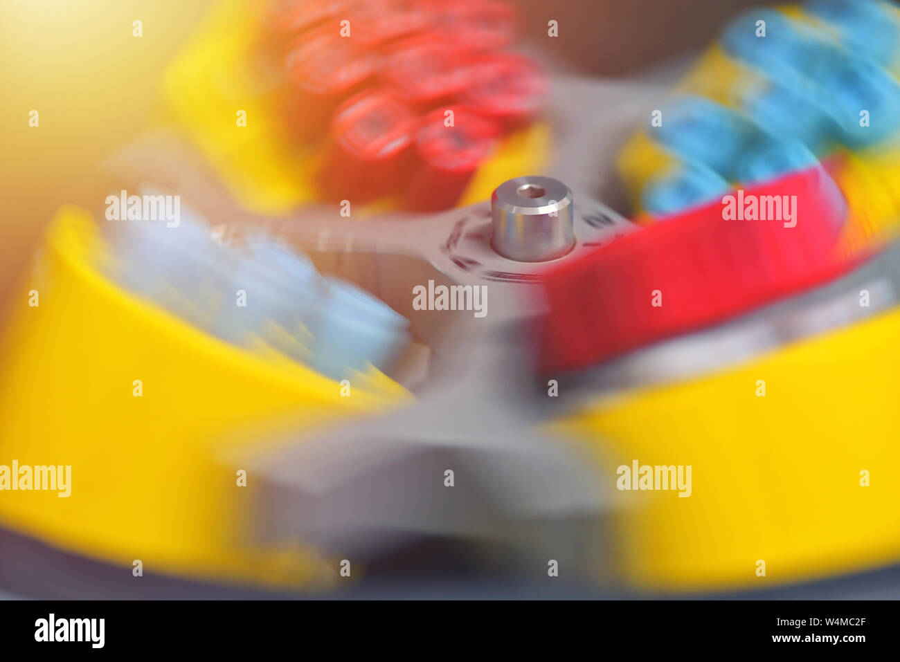 Tubes of blood sample for testing in a spin. Medical equipment Stock