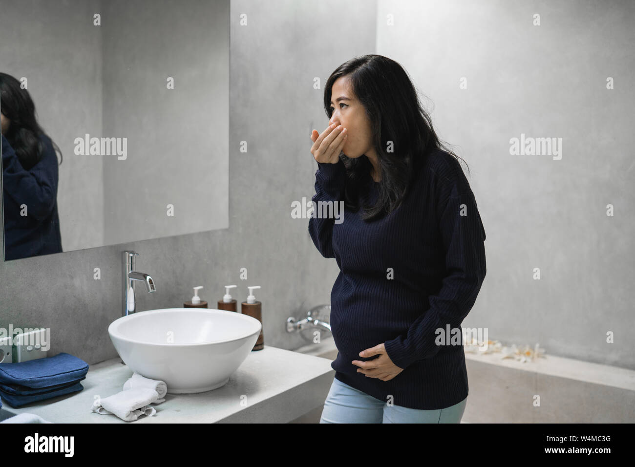 young mothers get pregnant with nausea stomach Stock Photo Alamy