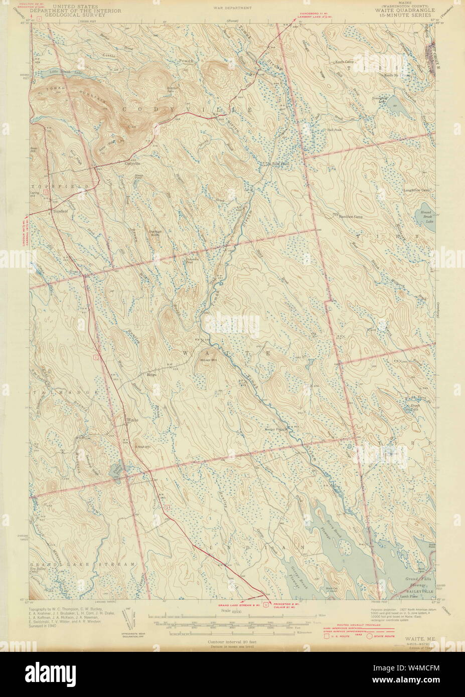 Maine USGS Historical Map Waite 306837 1942 62500 Restoration Stock