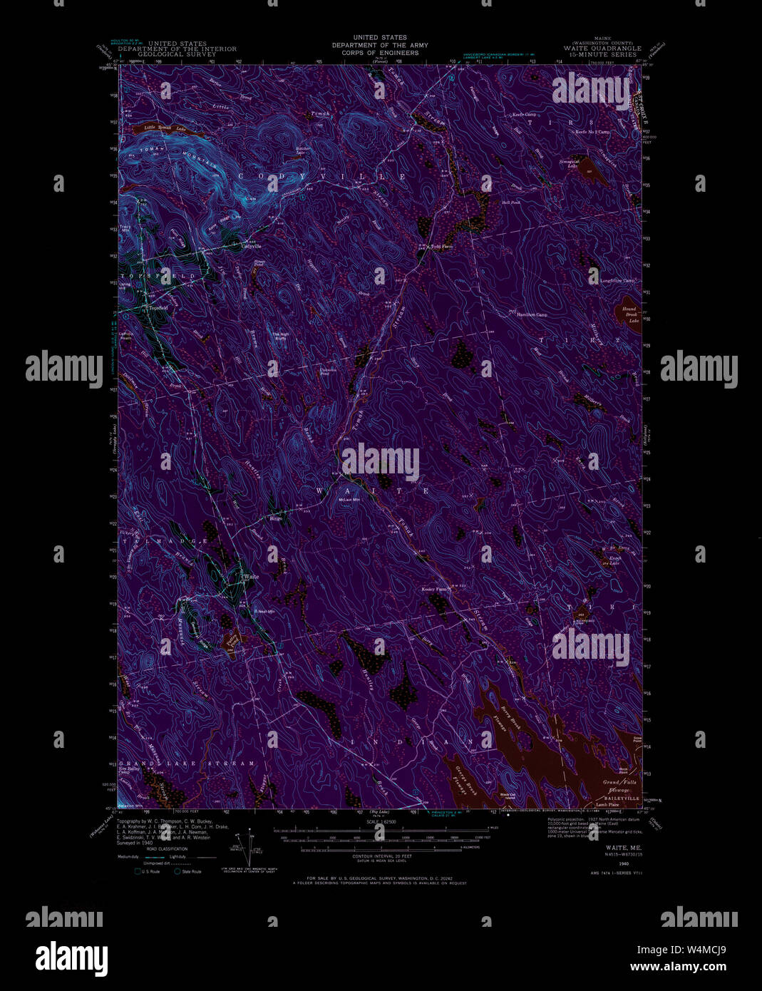 Maine USGS Historical Map Waite 461005 1940 62500 Inversion Restoration