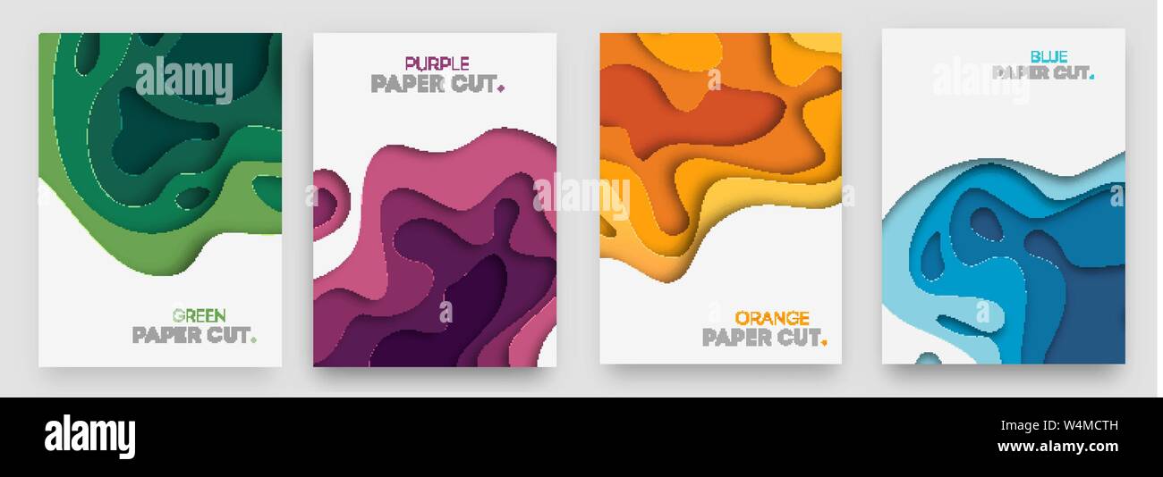Vertical banners set with 3D abstract background and paper cut shapes ...