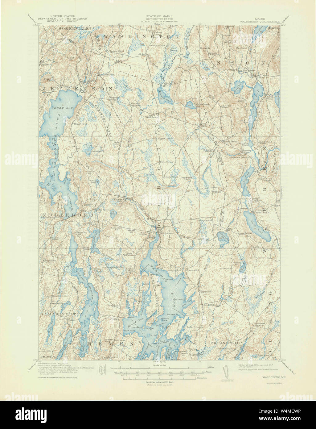 Maine USGS Historical Map Waldoboro 306840 1915 62500 Restoration Stock Photo Alamy