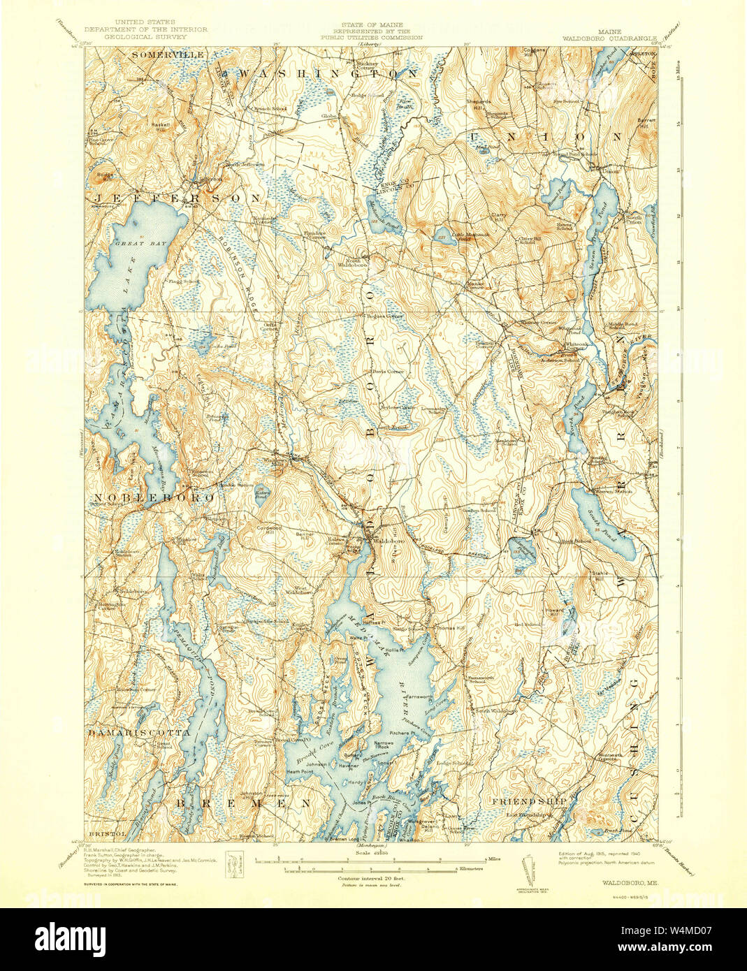 Maine USGS Historical Map Waldoboro 461006 1915 62500 Restoration Stock