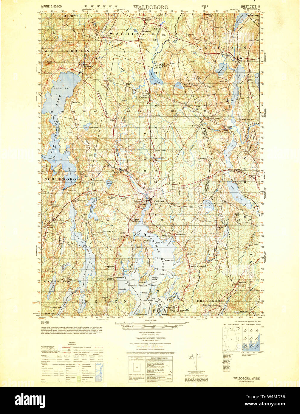 Maine USGS Historical Map Waldoboro 461007 1950 50000 Restoration Stock